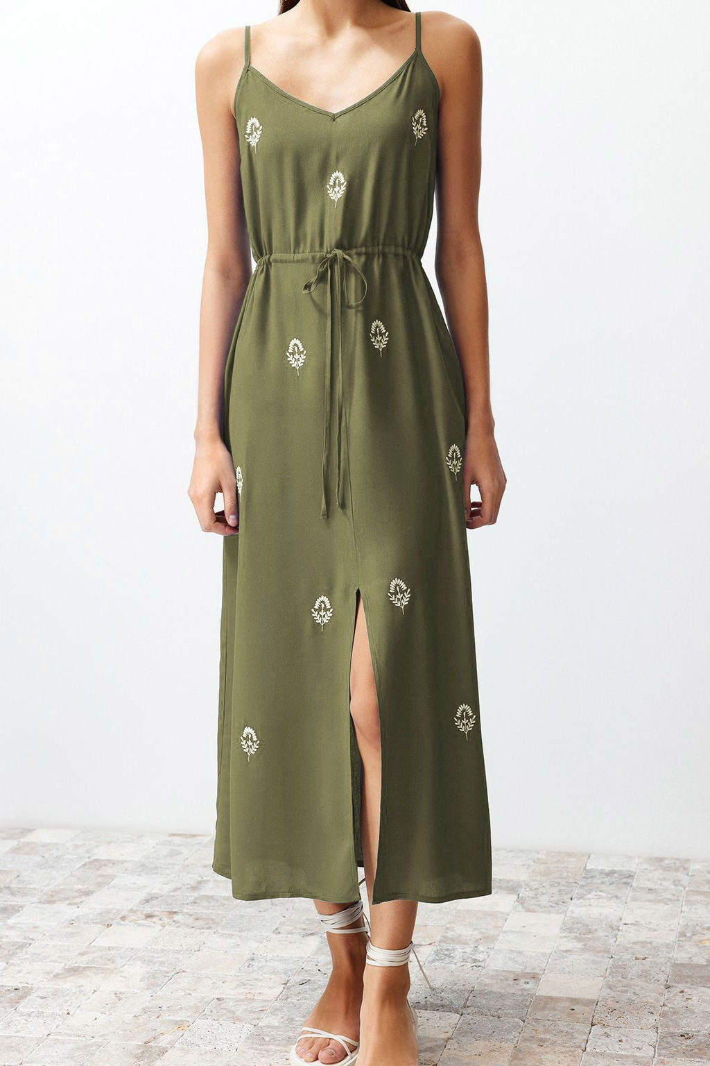 TRENDYOLMILLA Indigo A-Kesim Nak?sl? V Yaka Midi Dokuma Elbise TWOSS23EL01431  фото 4