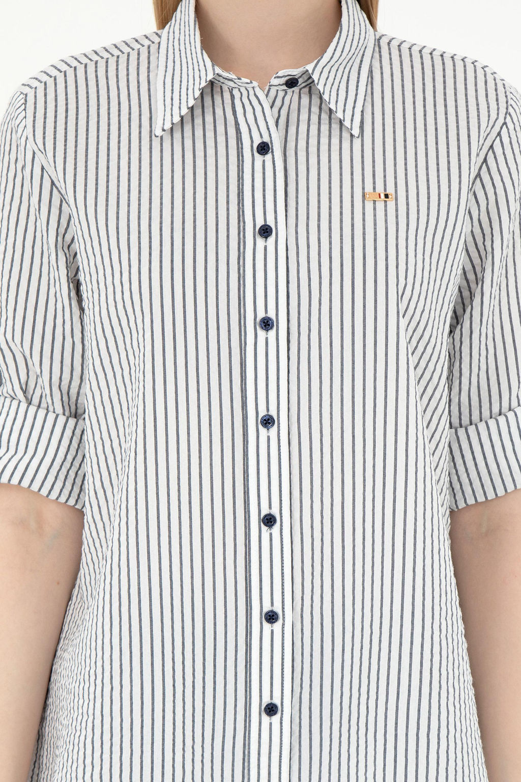 Женская темно-синяя рубашка в полоску с длинным рукавом Неожиданная скидка в корзине - U.s. polo assn фото 6