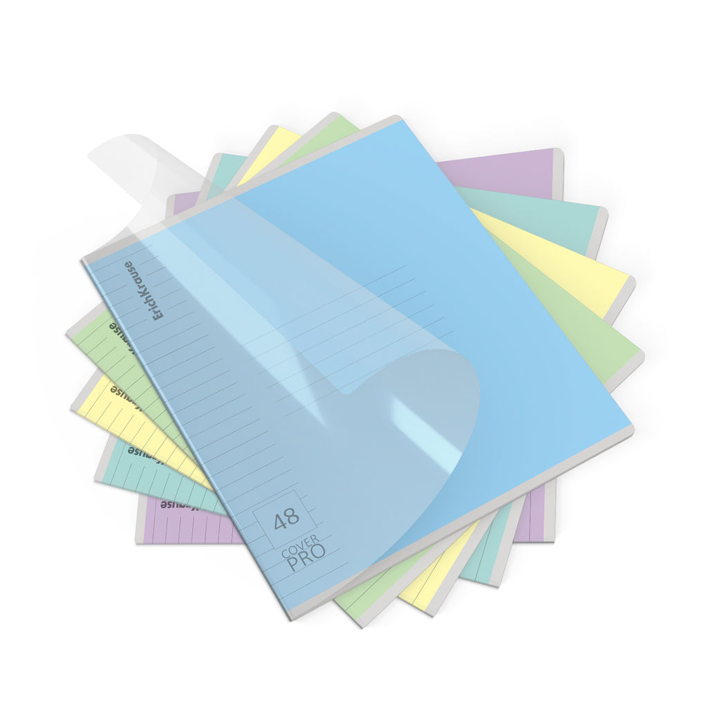 Цена за 5 шт. Тетрадь общая ученическая с пластиковой обложкой на скобе ErichKrause Классика CoverPrо glossy, А5+, 48 л, линейка_MIX-PACK