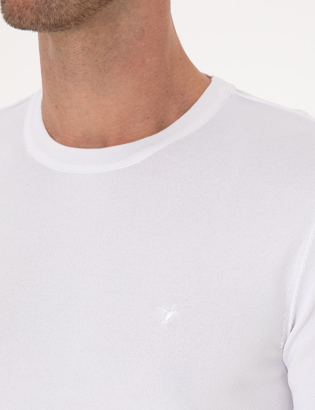 Beyaz Slim Fit Bisiklet Yaka Triko T-shirt