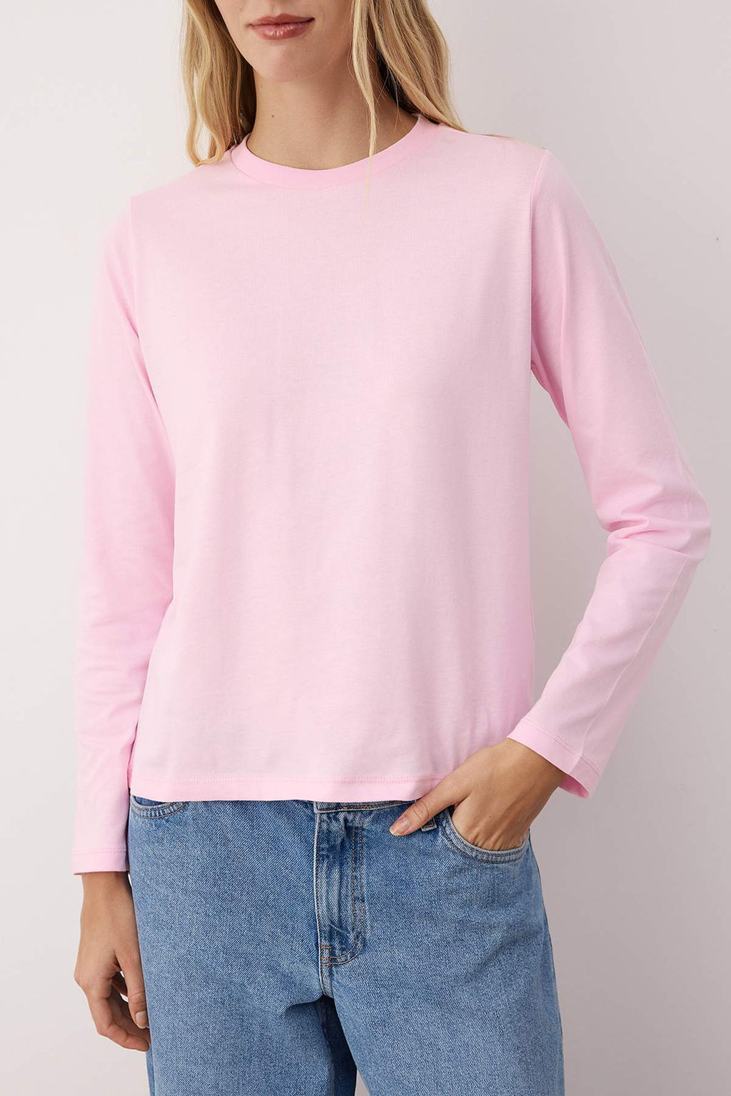 Ac?k Pembe-Tas 2li Paket Bisiklet Yaka Regular/Normal Kesim Orme T-Shirt TWOAW25TS00001