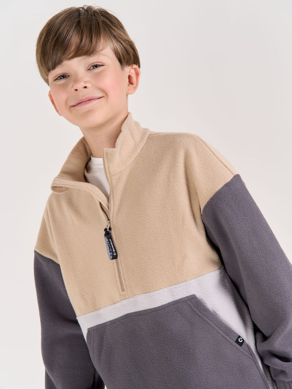 Олимпийка флисовая Колор блок Графит/Беж 7+ - Bungly фото 8