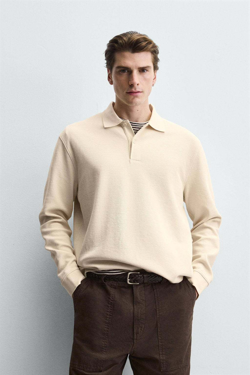 STRIPED TEXTURED POLO SHIRT - Zara фото 9