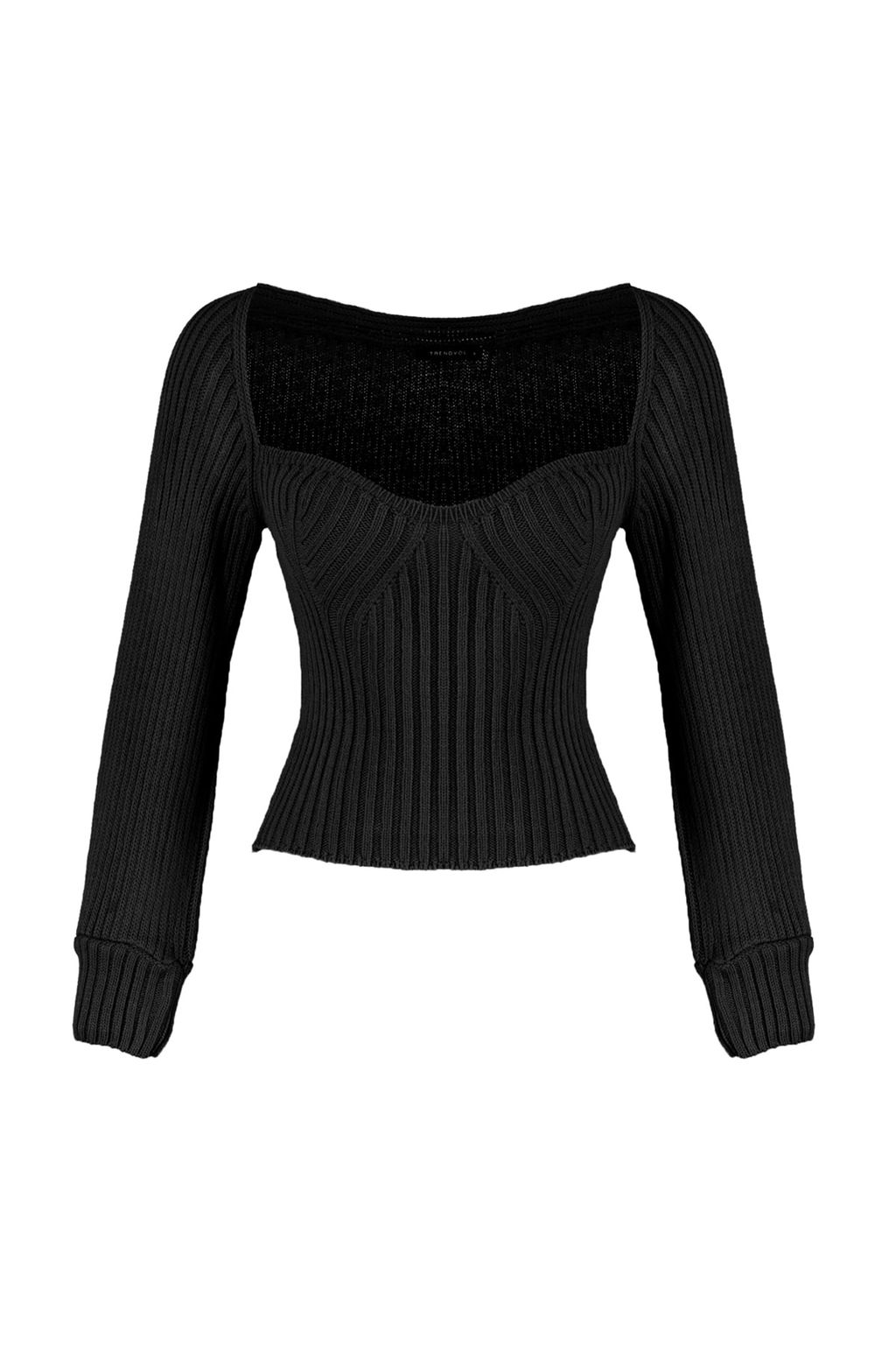 Siyah Crop Kalp Yaka Triko Kazak TWOAW22KZ1760