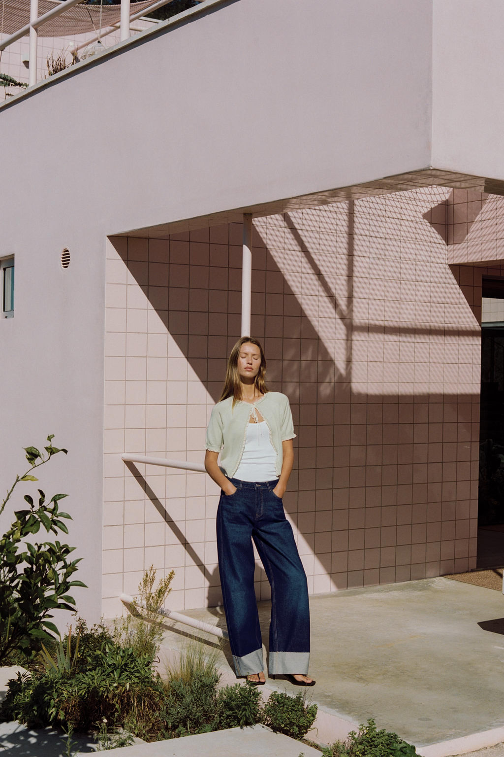 CHAQUETA PUNTO LAZO PUNTILLA / Verde pastel