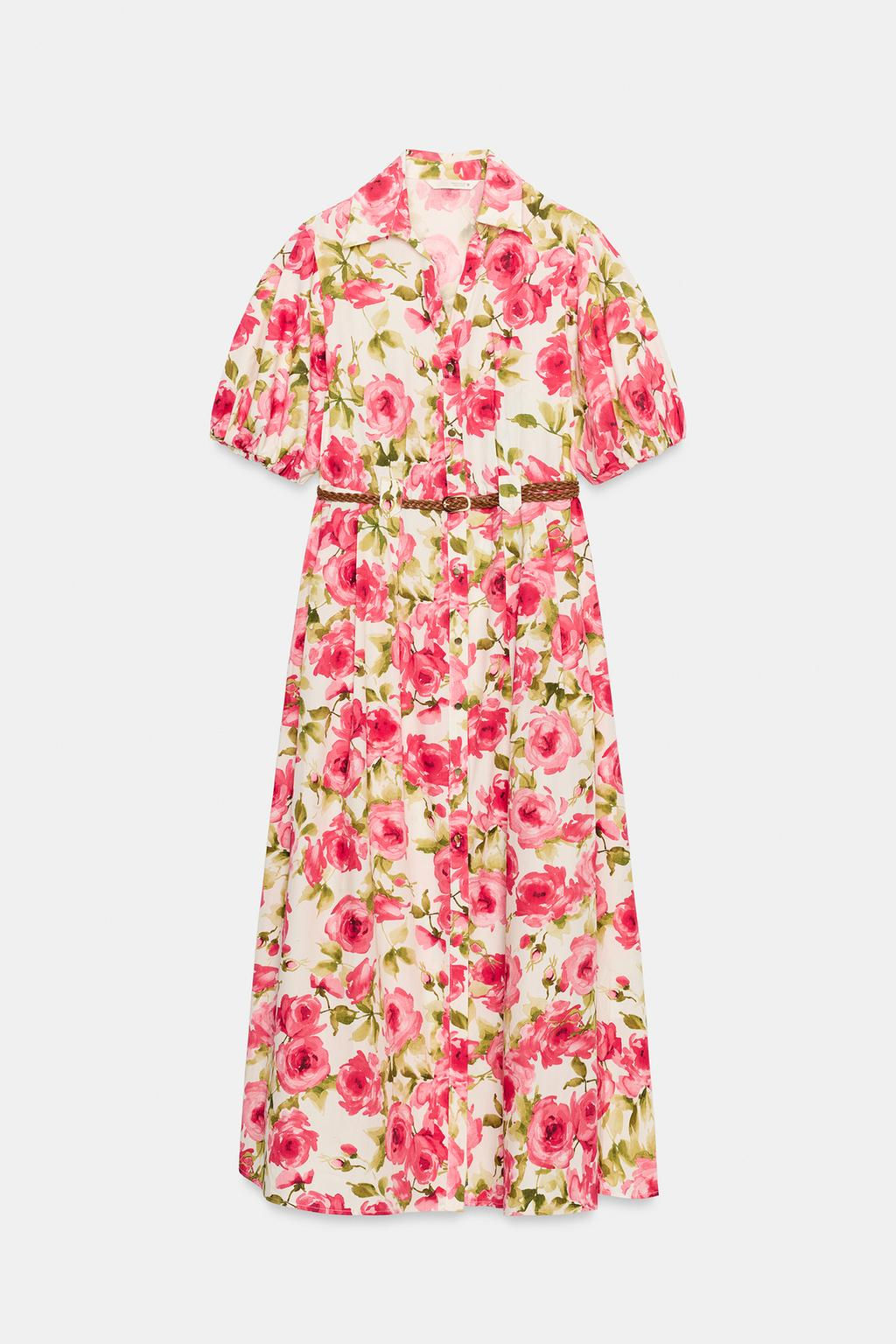 FLORAL PRINT MIDI DRESS WITH BELT - Zara фото 8