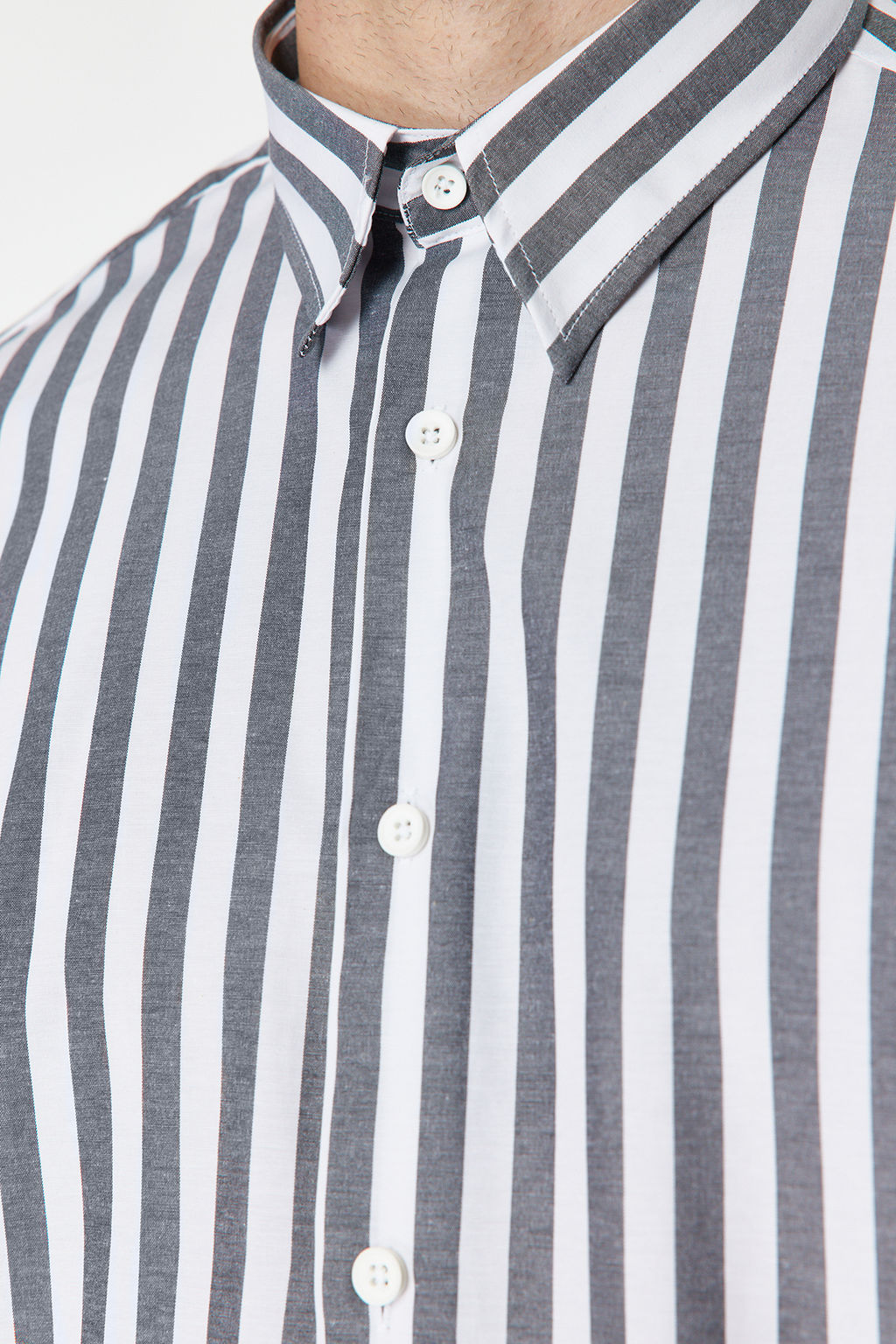 Gri Slim Fit Cizgili Gomlek K?sa Kollu TMNSS24GO00038 - Trendyolmilla фото 5