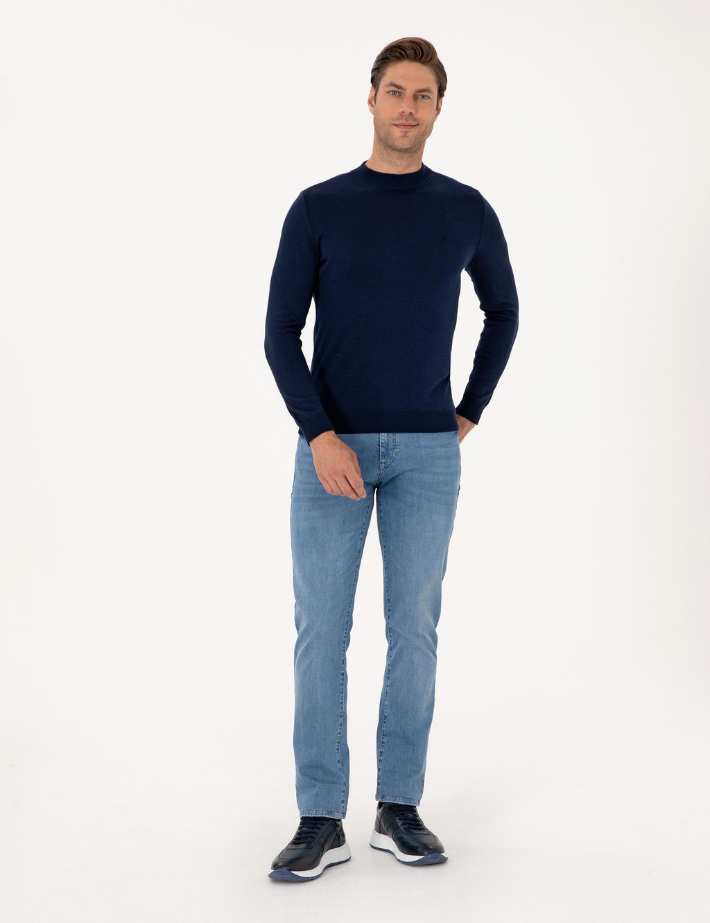 A__k Lacivert Slim Fit _eyrek Yaka Basic Triko Kazak - Pierre cardin фото 4