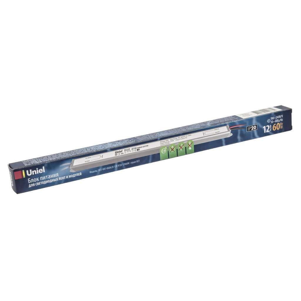 UET-VAT-060A20 12V IP20 Блок питания ультратонкий, 60Вт. Металлический корпус. TM Uniel