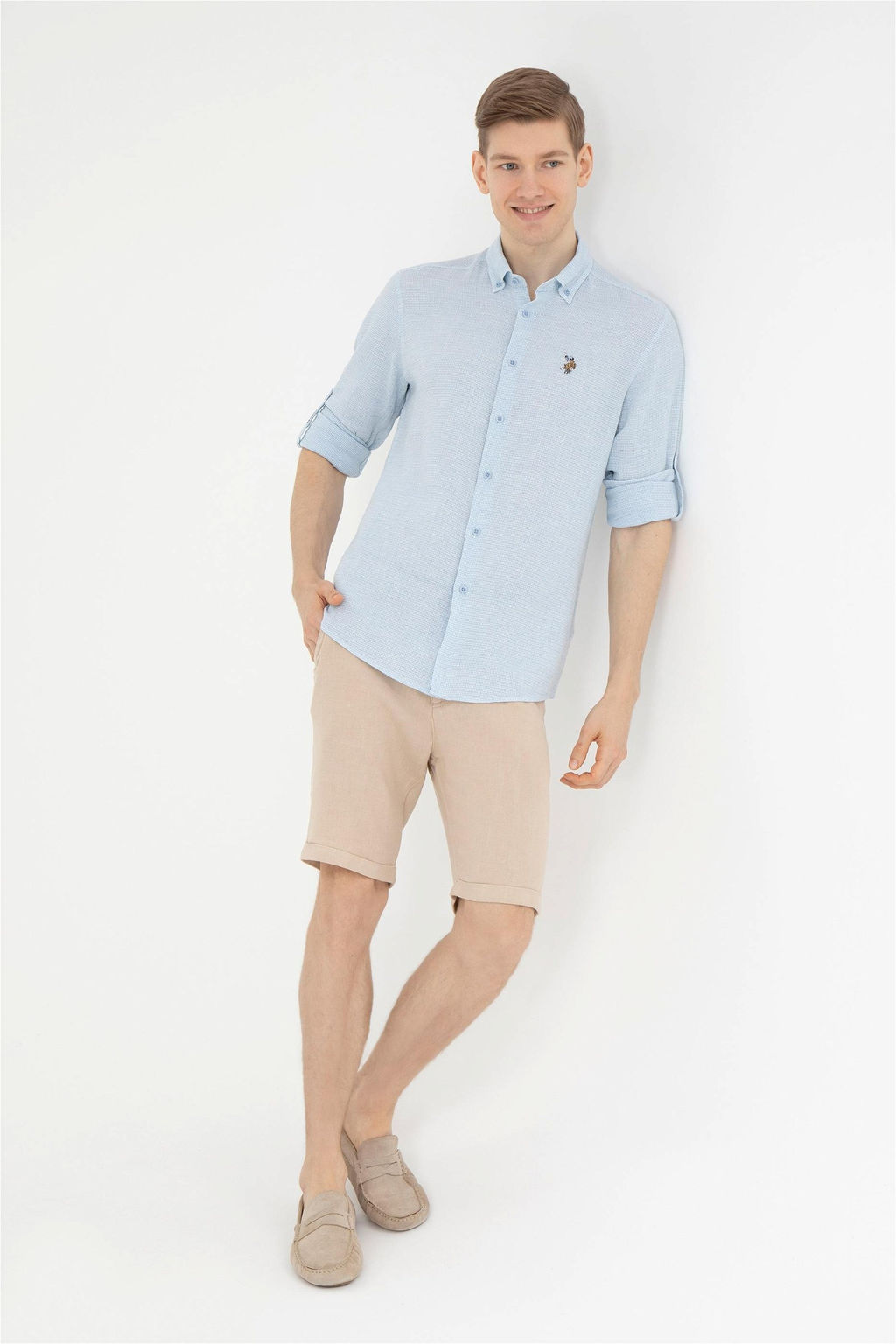 Мужская голубая рубашка с длинным рукавом - U.s. polo assn фото 4