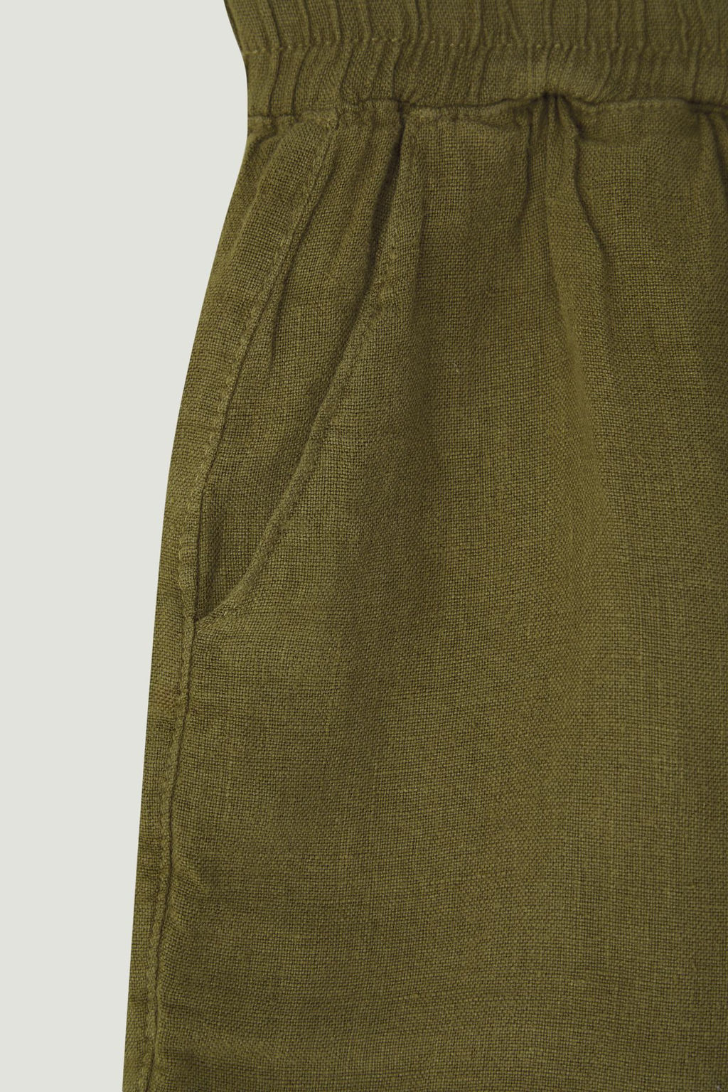 Haki %100 Keten Beli Lastikli Yuksek Bel Sort TWOSS23SR00319