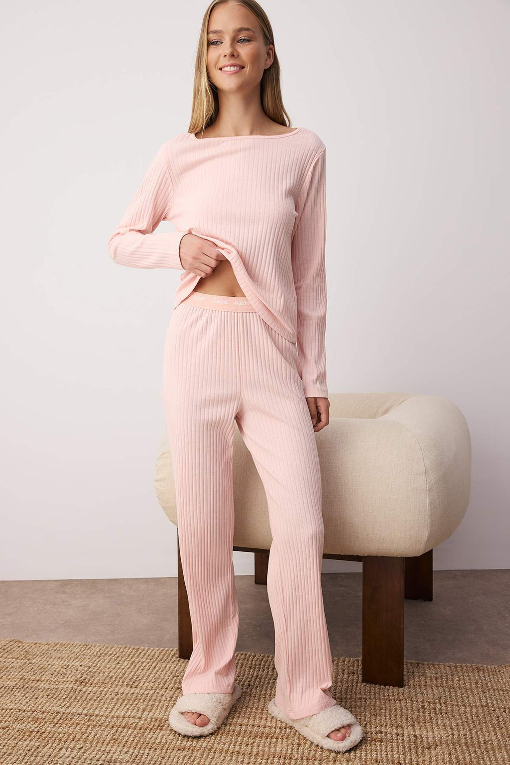 Pudra Slogan Lastik Detayl? Fitilli Orme Pijama Tak?m? THMAW21PT0269