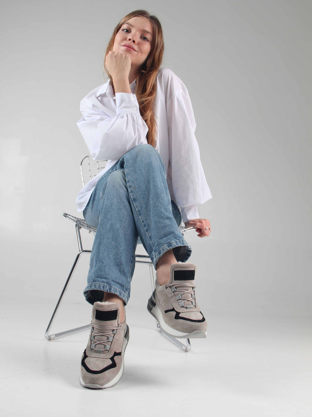 Кроссовки 150.maskgr. каменный замша/Мех