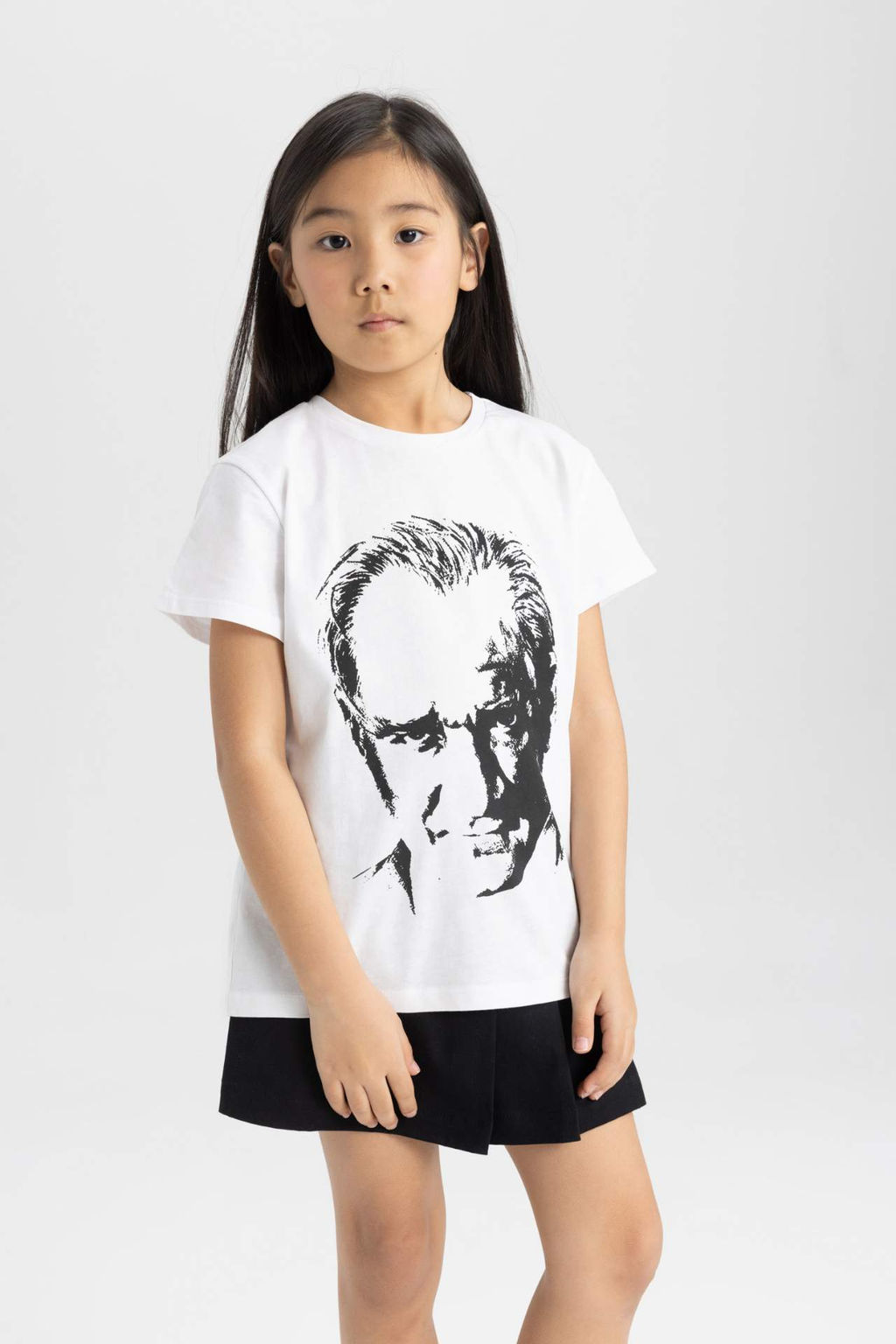 K?z Cocuk Bisiklet Yaka Ataturk Bask?l? K?sa Kollu K?rm?z? Tisort - Defacto фото 2