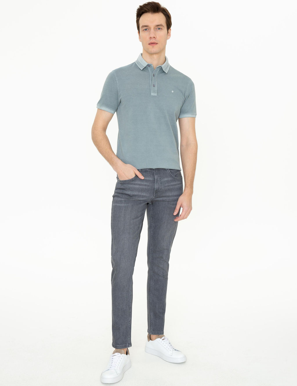 Gri Polo Yaka Slim Fit T-Shirt - Cacharel фото 6