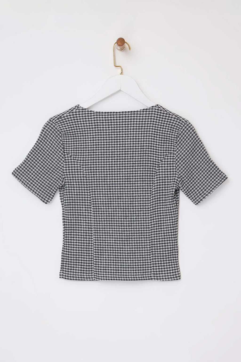 Teen Siyah Ekose Fitted/Vucuda Oturan Dugmeli K?sa Kollu Buzgulu Dokulu Orme Bluz TWOSS26BZ00031