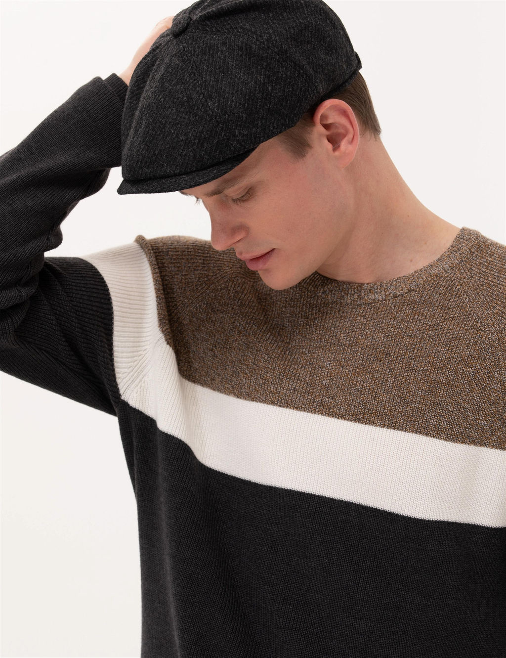 Kahverengi Slim Fit Bisiklet Yaka Triko Kazak