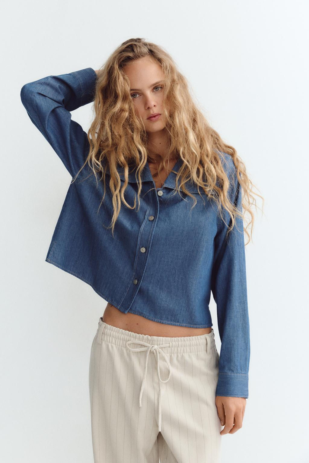 DENIM-EFFECT PETER PAN COLLAR SHIRT - Zara фото 2