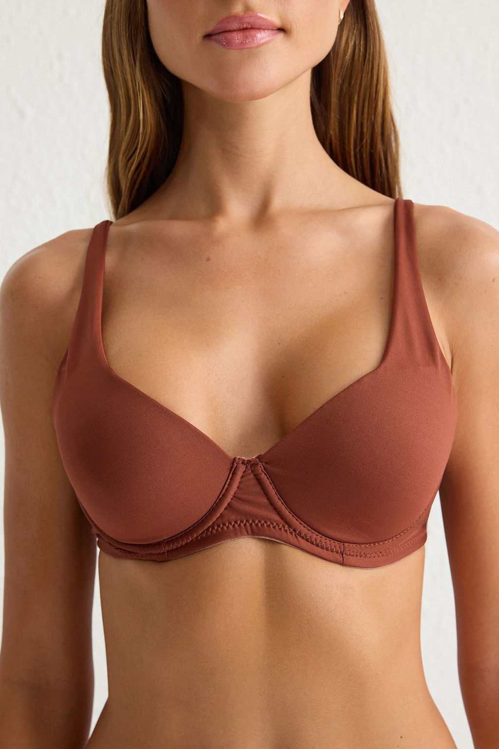 TRENDYOLMILLA Kahverengi Micro Balensiz Kapl? T-Shirt Bra Orme Sutyen THMSS25SU00006 фото 3