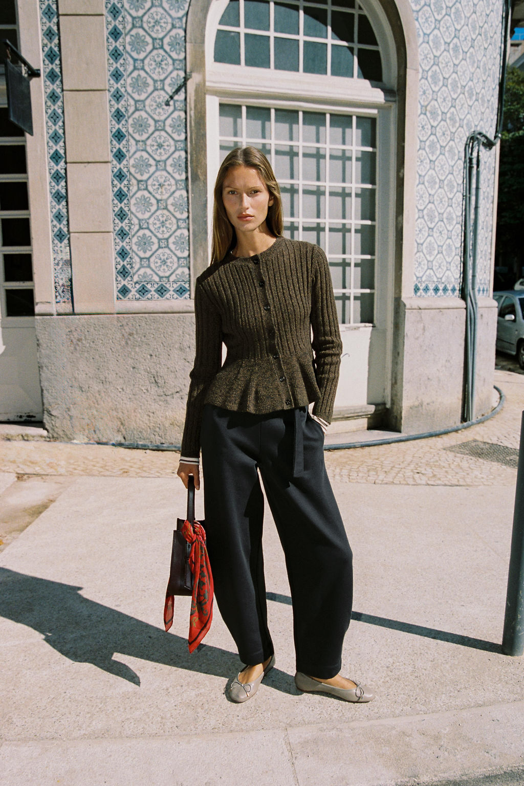 RIBBED PEPLUM CARDIGAN