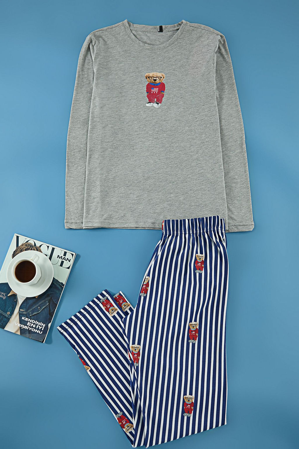 TRENDYOL MAN Gri Ay?c?kl? Regular Fit Orme Pijama Tak?m? TMNAW25PT00055 - Trendyolmilla фото 2