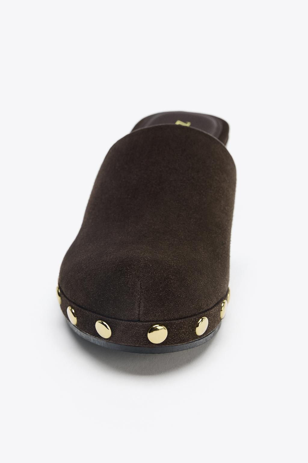 SPLIT SUEDE STUDDED KITTEN CLOGS - Zara фото 7