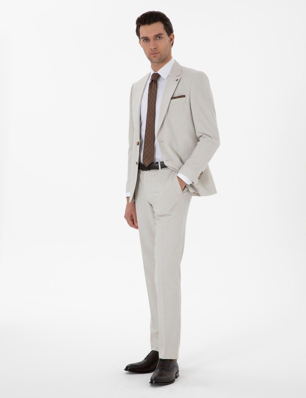 Bej Slim Fit Tak_m Elbise - Cacharel фото 4