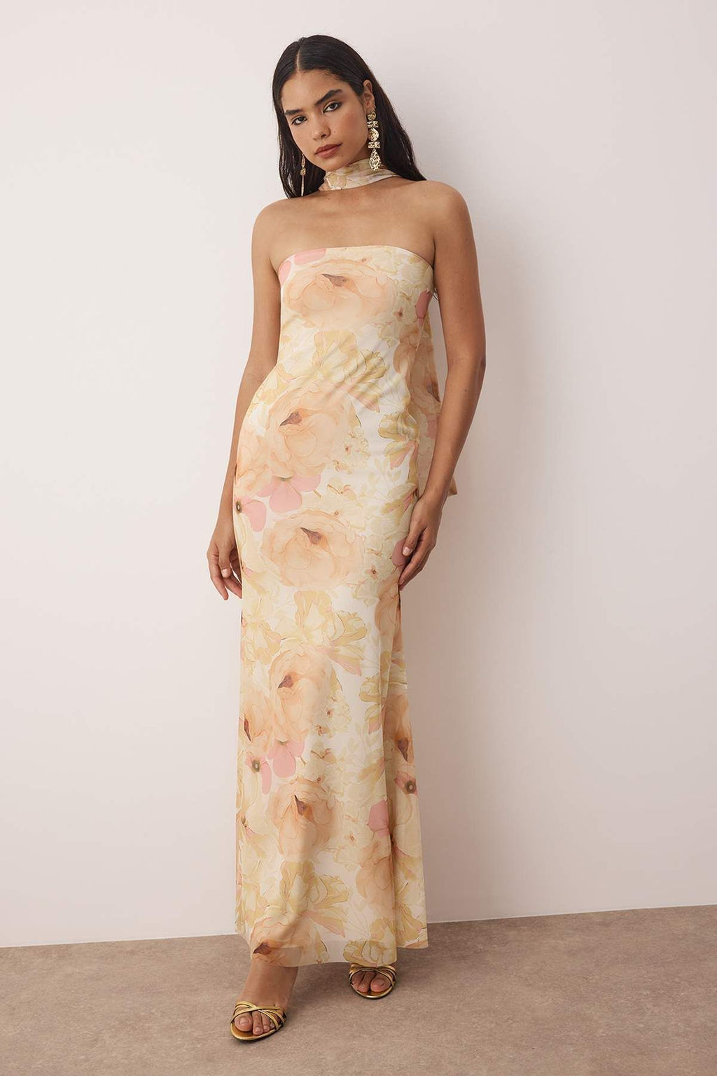 Cok Renkli Cicekli Orme Tul Maxi Abiye Gece Mezuniyet Elbisesi TPRSS25AE00194