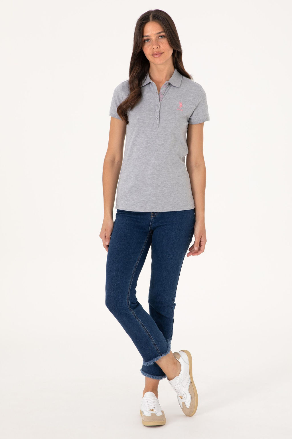 Kad_n Gri Melanj Basic Ti__rt Sepette S_rpriz _ndirim - U.s. polo assn фото 4