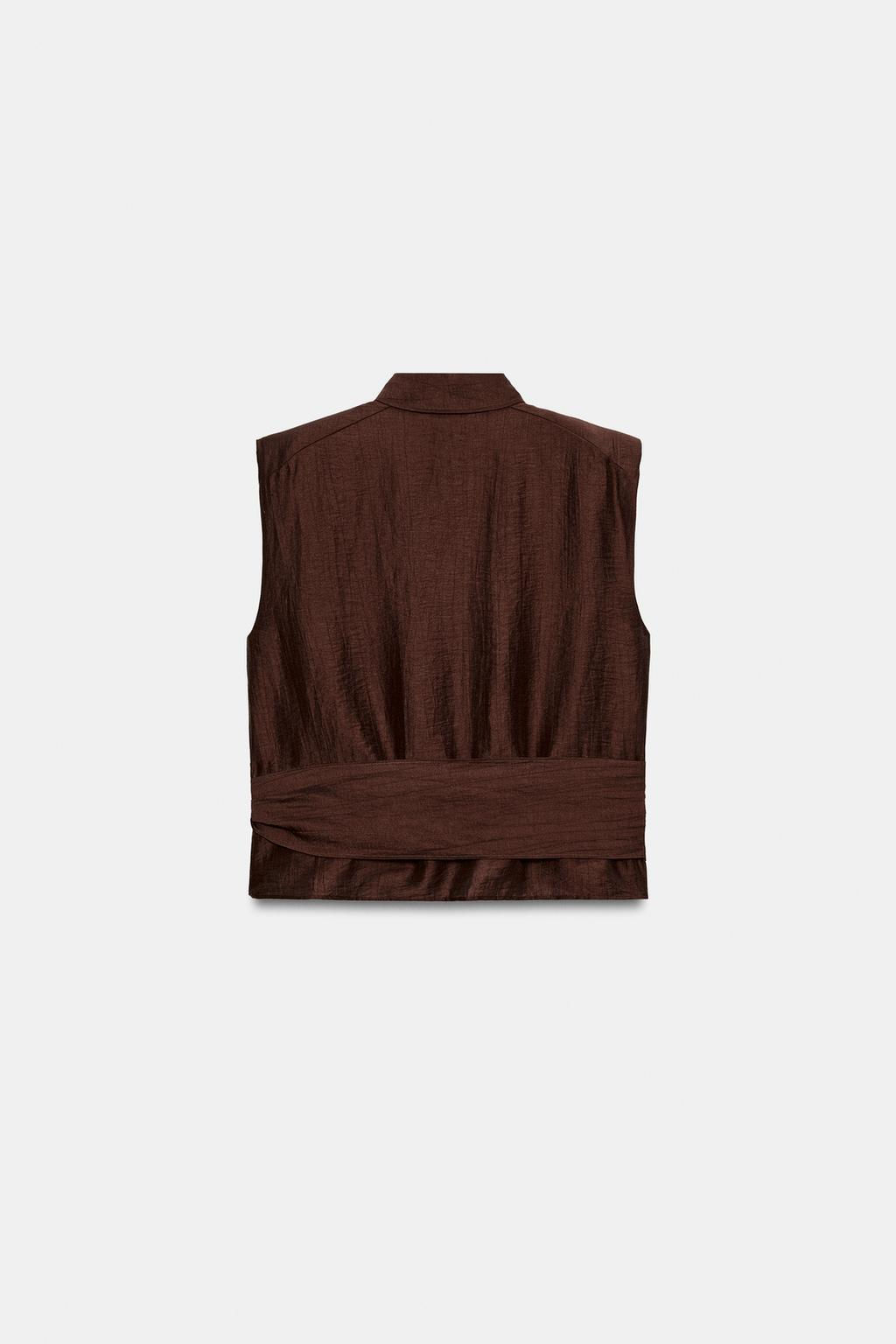 LINEN BLEND SHOULDER PAD TOP WITH BELT - Zara фото 8