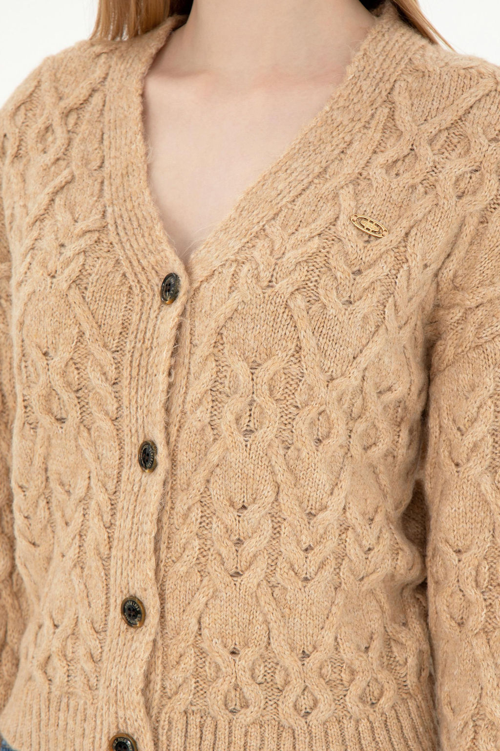 Женский трикотажный кардиган песочного меланжа Неожиданная скидка в корзине - U.s. polo assn фото 7