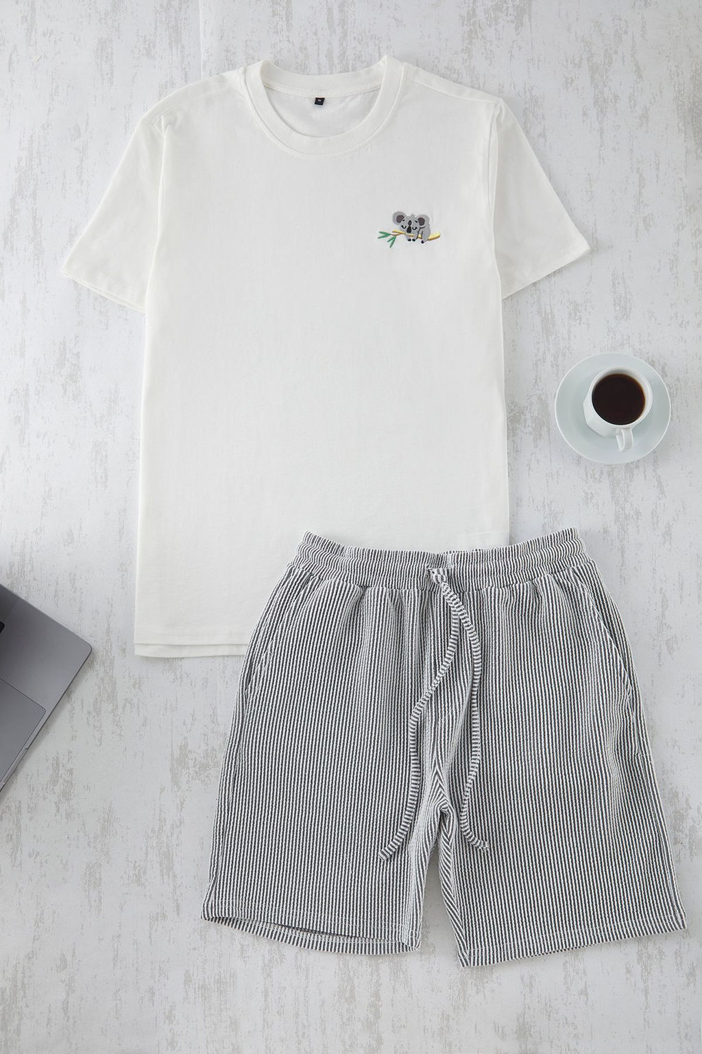 TRENDYOL MAN Siyah Unisex Ekru Regular Fit Koala Nak?sl? Cizgili Orme Pijama Tak?m? TMNSS25PT00007 - Trendyolmilla фото 2