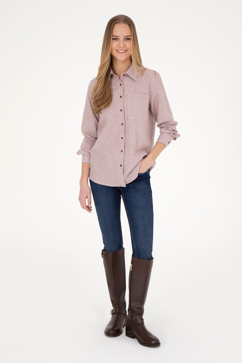 Женская бордовая рубашка с длинным рукавом Неожиданная скидка в корзине - U.s. polo assn фото 4