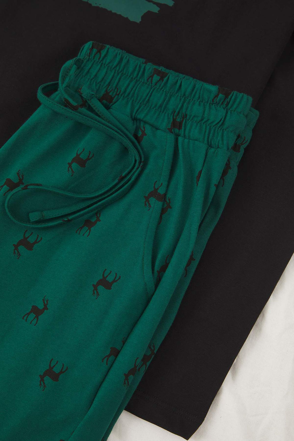 Zumrut Yesili Geyik Bask?l? Regular Fit Orme Pijama Tak?m? TMNAW25PT00040
