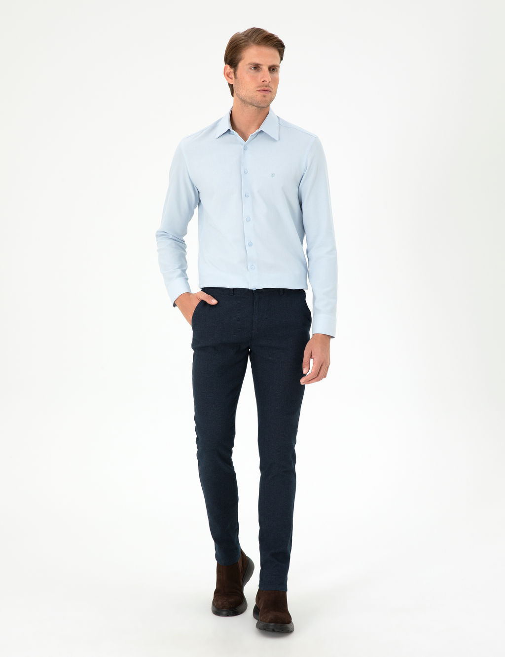A__k Mavi Slim Fit Uzun Kollu G_mlek