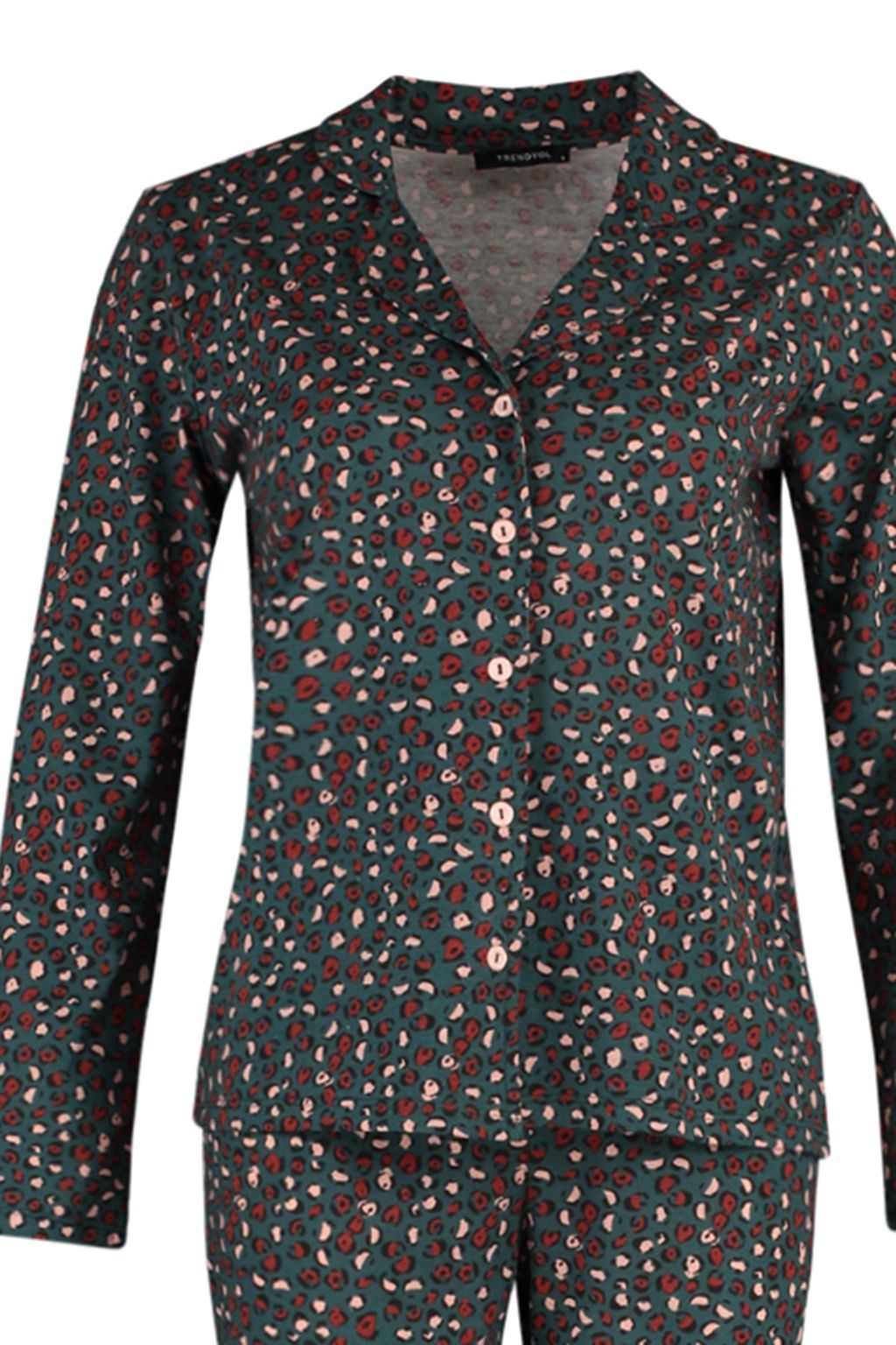 Yesil %100 Pamuklu Leopar Desenli Gomlek Pantolon Orme Pijama Tak?m? THMAW23PT00150