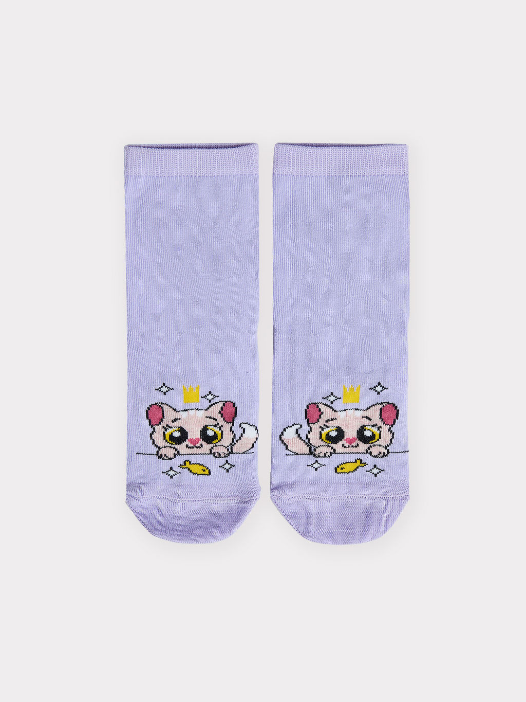 Цена за 5 пар! Носки детские фиолетовые с рисунком в виде котика