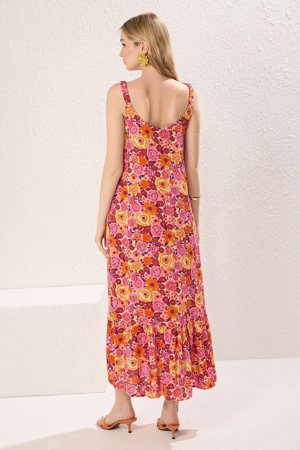 Fusya Cicek Desenli Rahat Kesim Maxi Dokuma Elbise TWOSS25EL00671 - Trendyolmilla фото 4