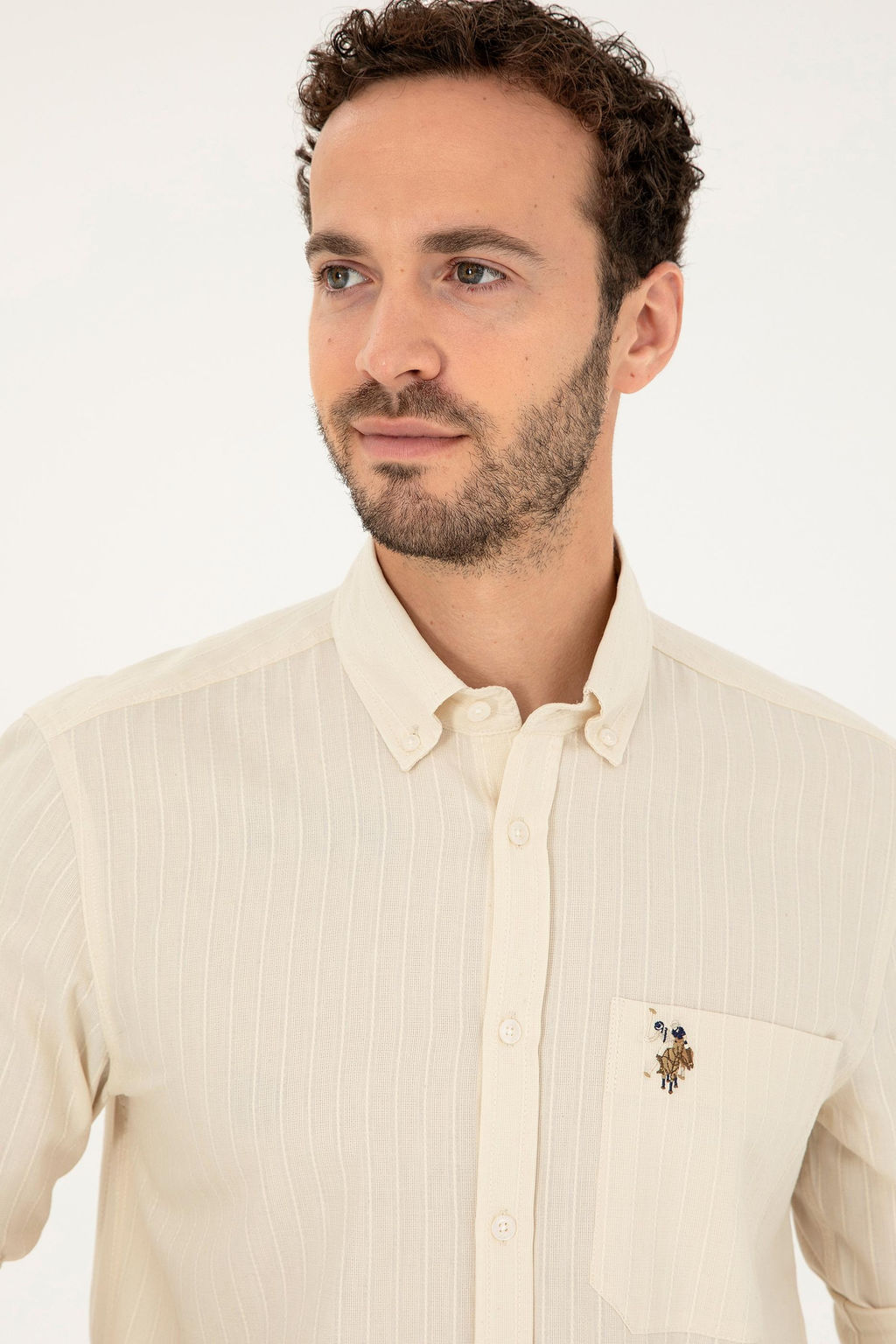 Мужская рубашка с длинным рукавом цвета экрю Неожиданная скидка в корзине - U.s. polo assn фото 2