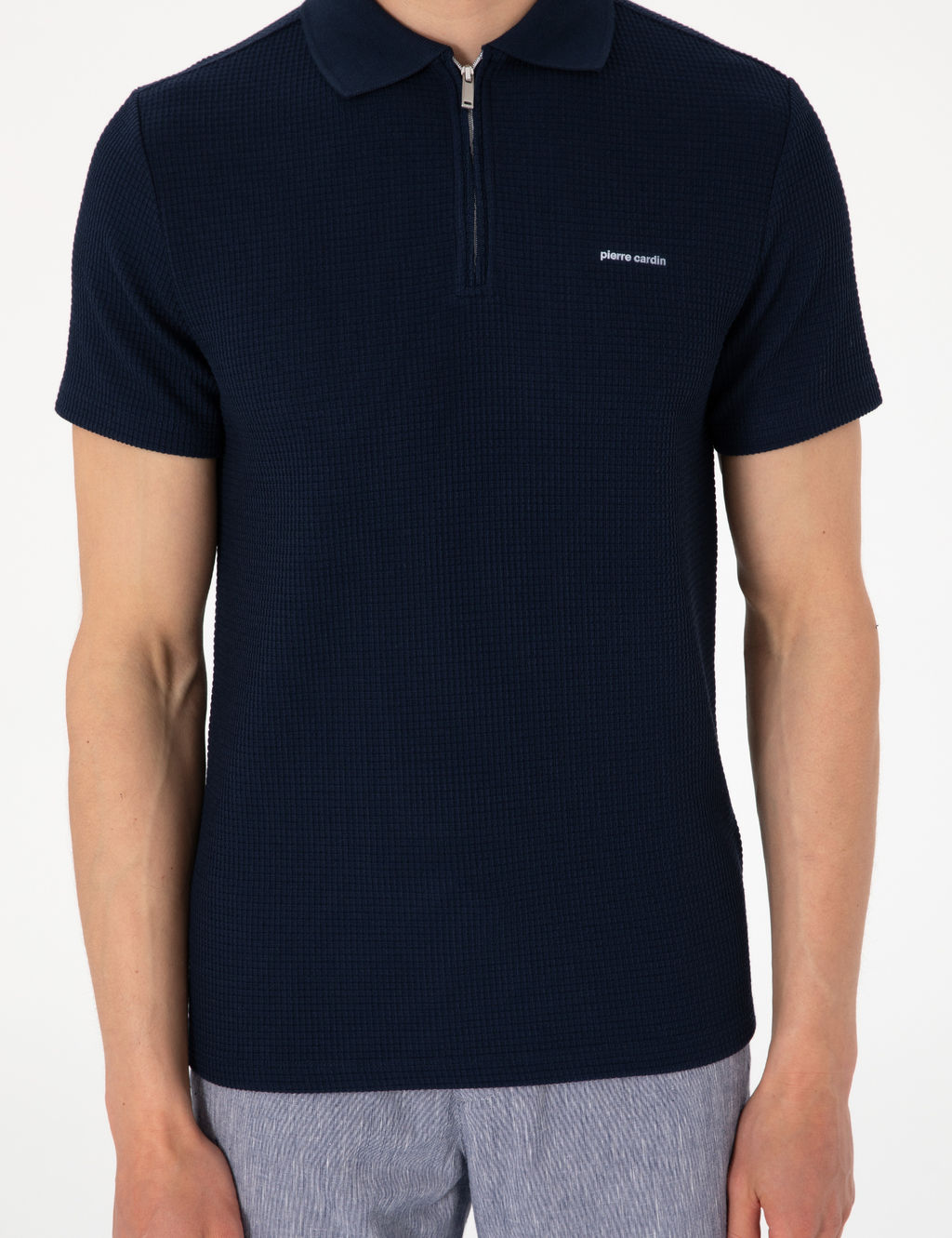 Lacivert Slim Fit _rme Dokulu Polo Yaka Ti__rt