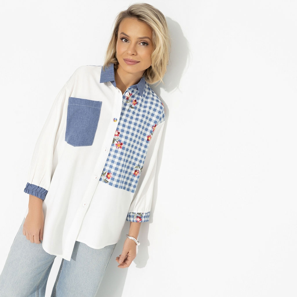 Рубашка комбинированная, Жемчужина образа (white) - Charutti фото 12