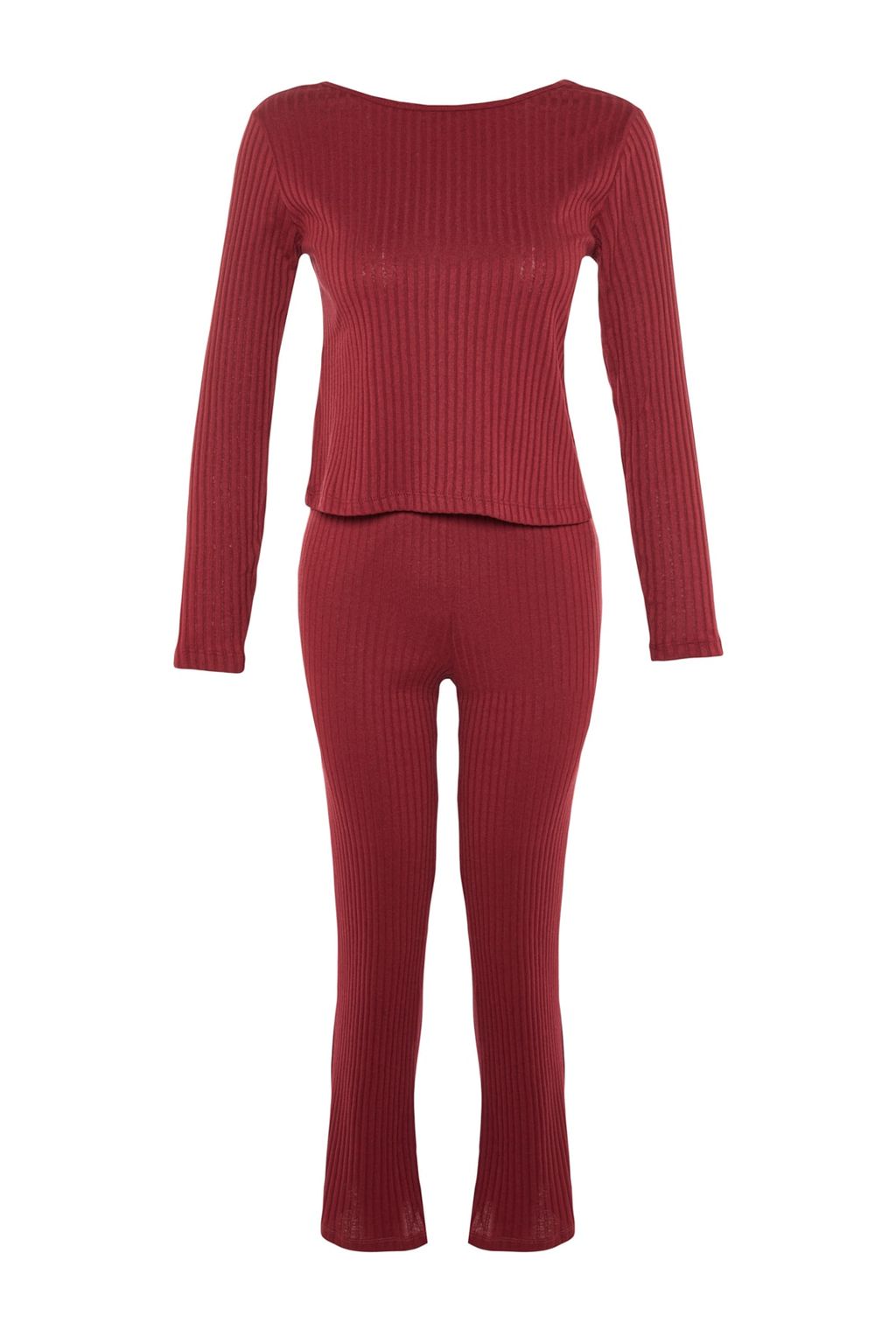 Bordo Slogan Lastik Detayl? Fitilli Orme Pijama Tak?m? THMAW21PT0269