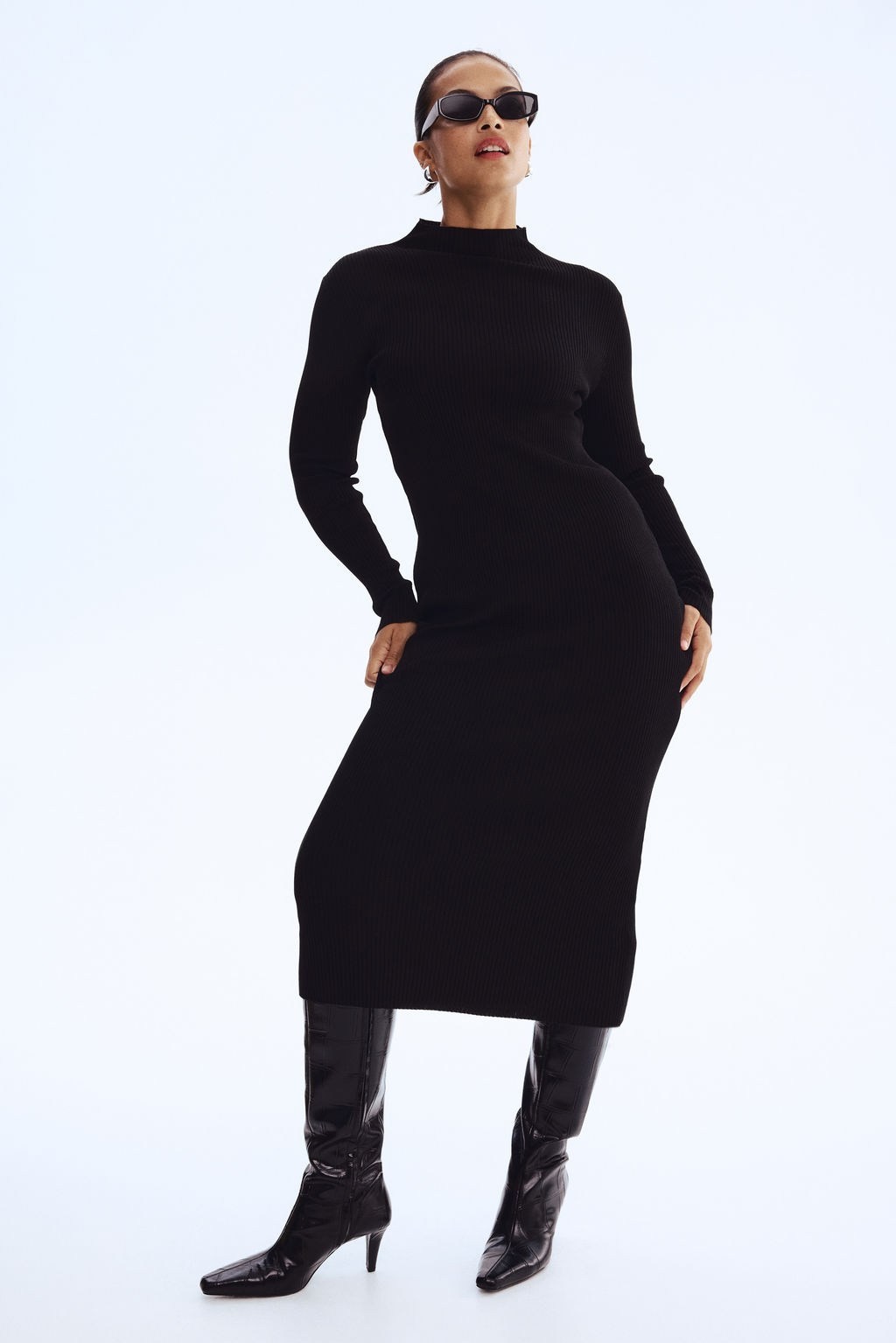 Vestido en punto acanalado con cuello perkins - H&m фото 5