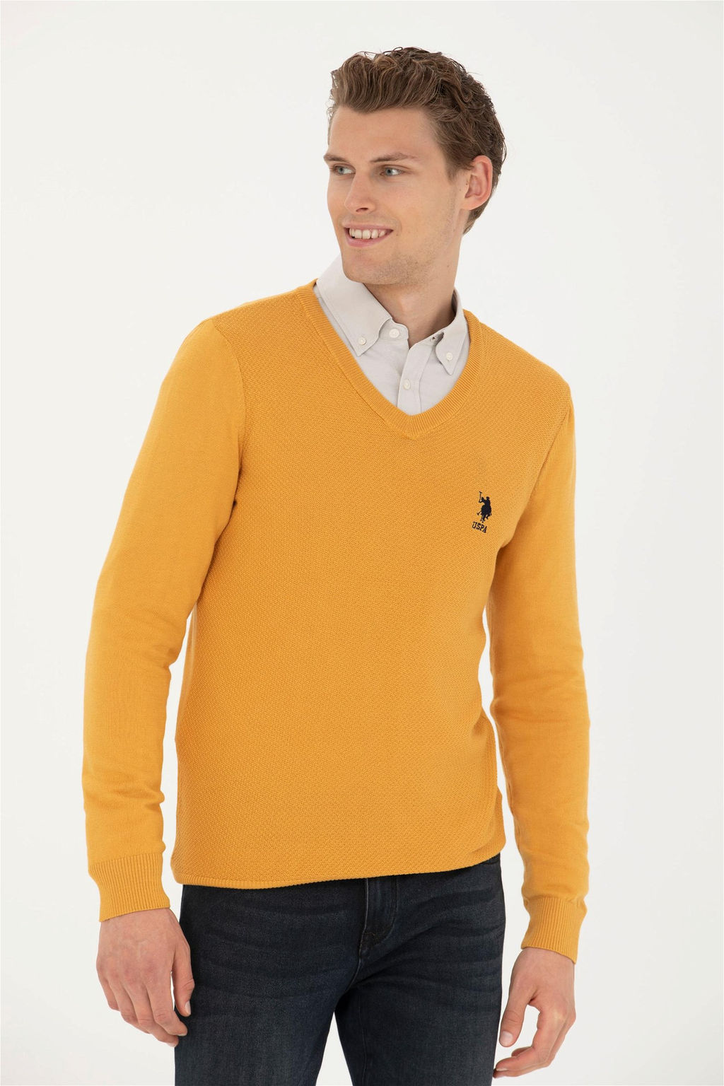 Мужской горчичный базовый свитер Неожиданная скидка в корзине - U.s. polo assn фото 2