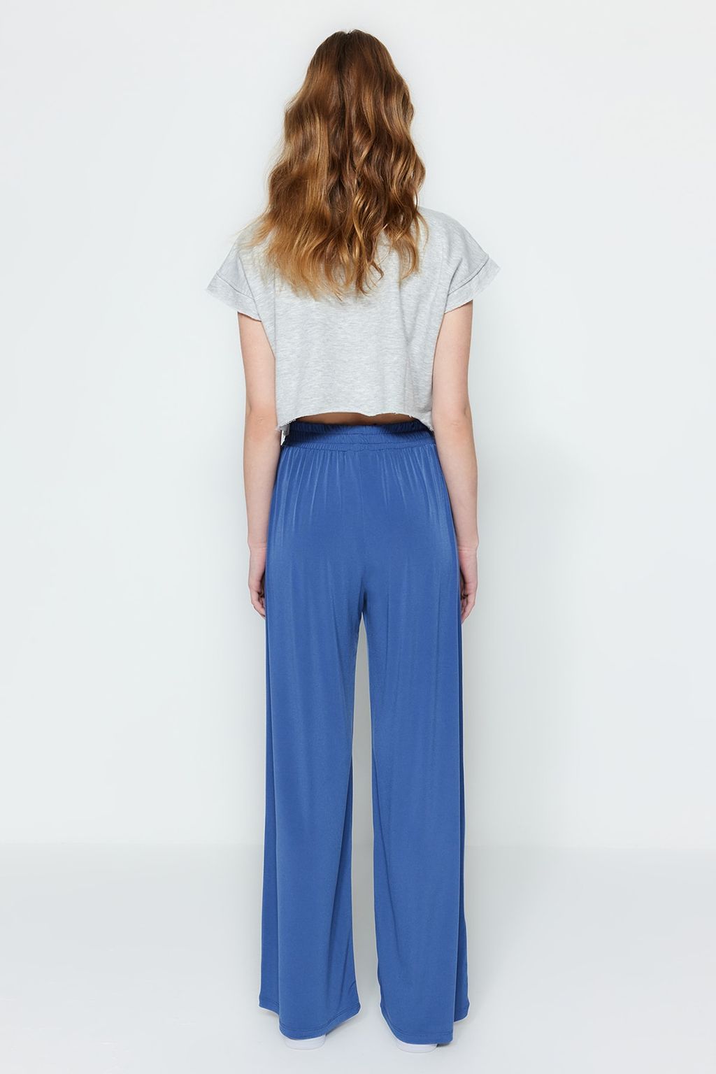 TRENDYOLMILLA Siyah Wide Leg/Rahat Kesim Yuksek Bel Esnek Orme Pantolon TWOSS23PL00129  фото 5