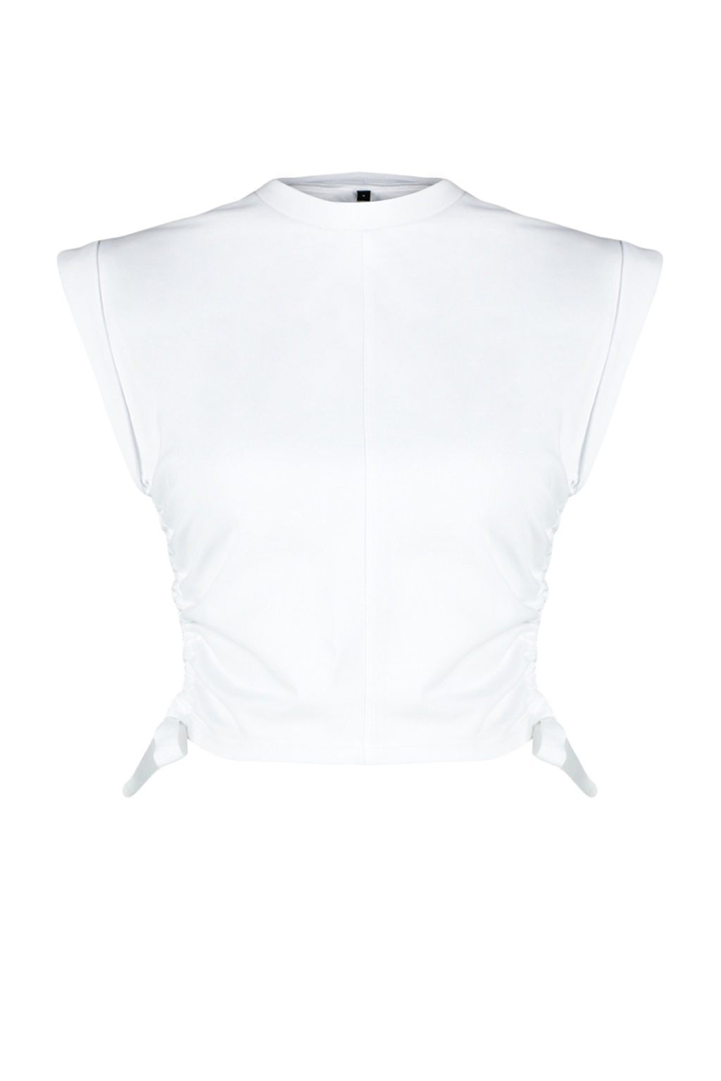 Beyaz %100 Kal?n Pamuklu Buzgu Detayl? Crop Yarasa Kol Orme T-Shirt TWOSS24TS00026