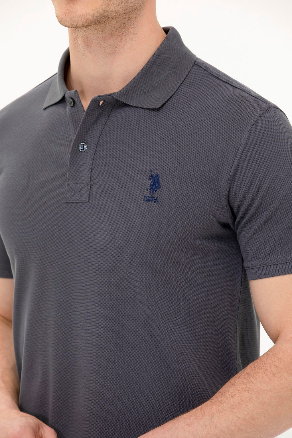 U. S. Polo Assn Мужская антрацитовая базовая футболка с воротником-поло - U.s. polo assn фото 8