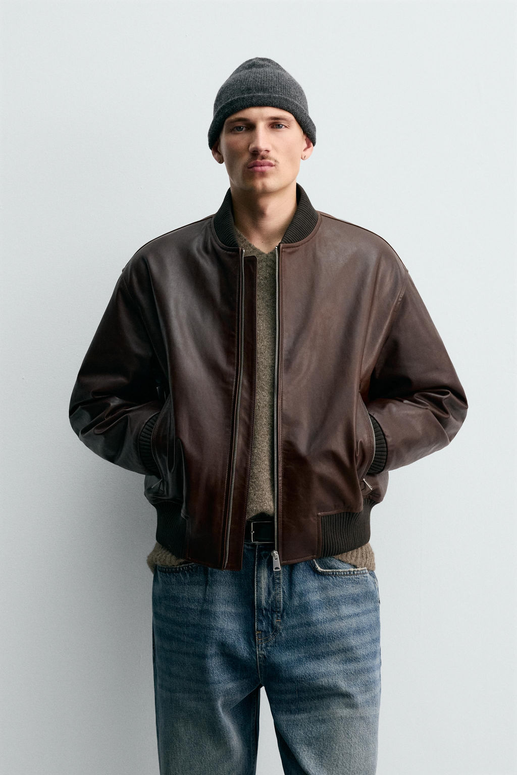 WAXED LEATHER BOMBER JACKET