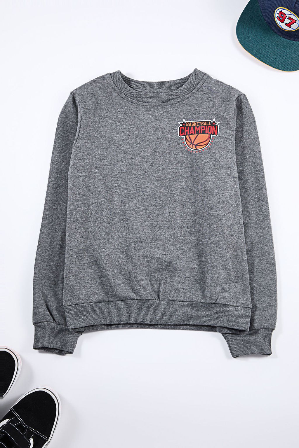 Antrasit Erkek Cocuk Bask?l? Orme Sweatshirt TKDAW25SW00085 - Trendyolmilla фото 2