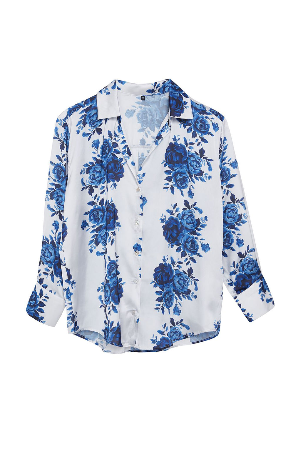 Lacivert Dokuma Saten Gul desenli Oversize Genis Kal?p Gomlek TWOSS24GO00246 - Trendyolmilla фото 6